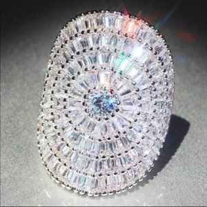 ***925 Sterling Silver Diamond Halo Ring